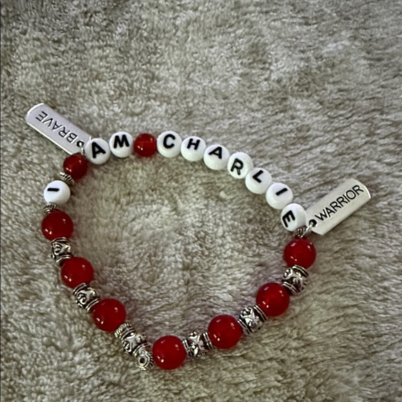 Red Agate Stones and Faux Silver Beaded Bracelet - Picture 1 of 1